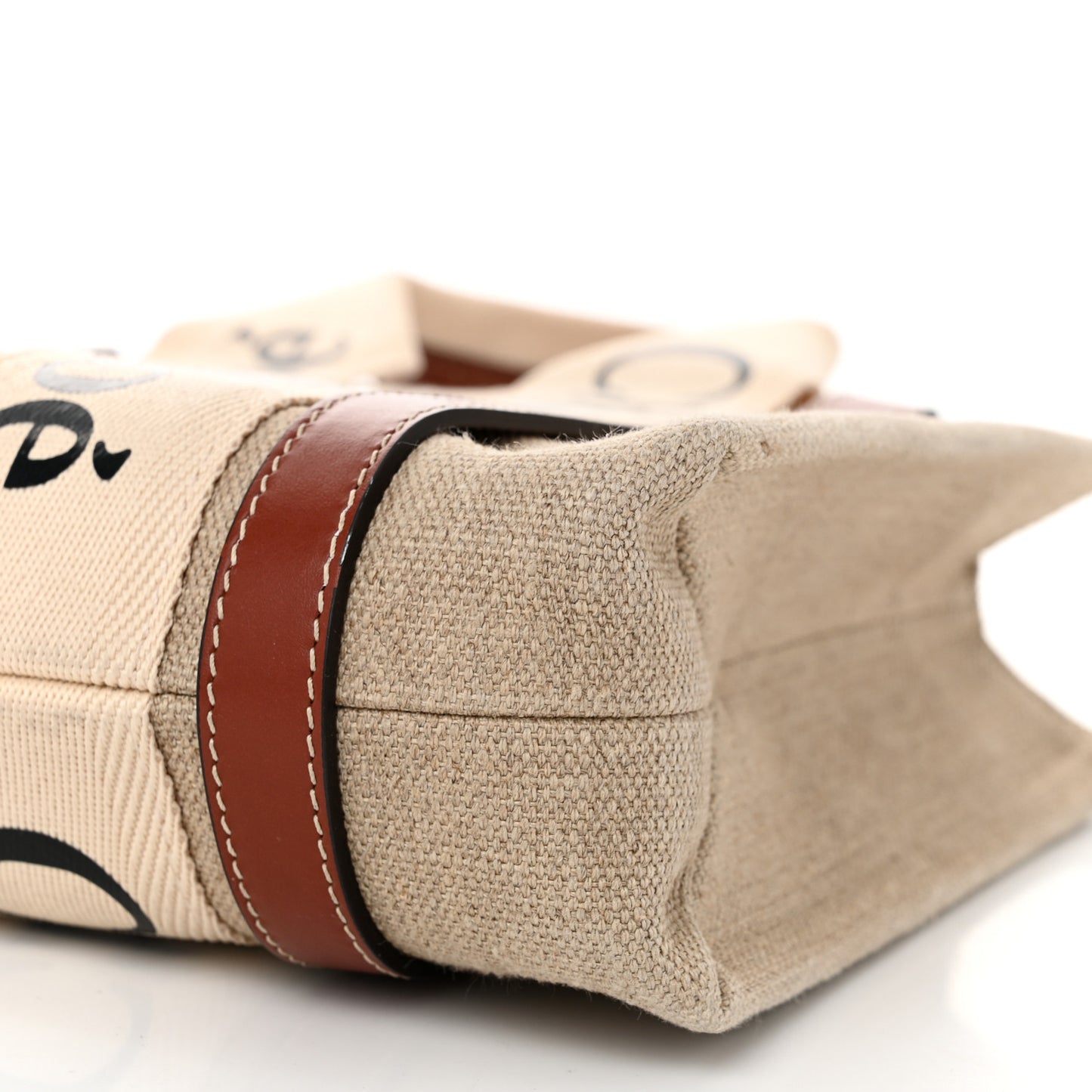 Linen Calfskin Small Woody Ribbon Tote With Strap White Brown