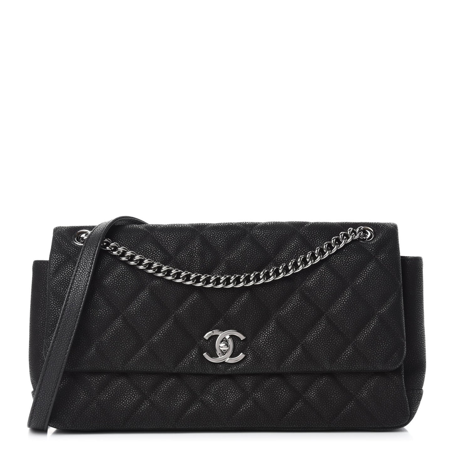 Iridescent Caviar Quilted Medium Lady Pearly Flap Black