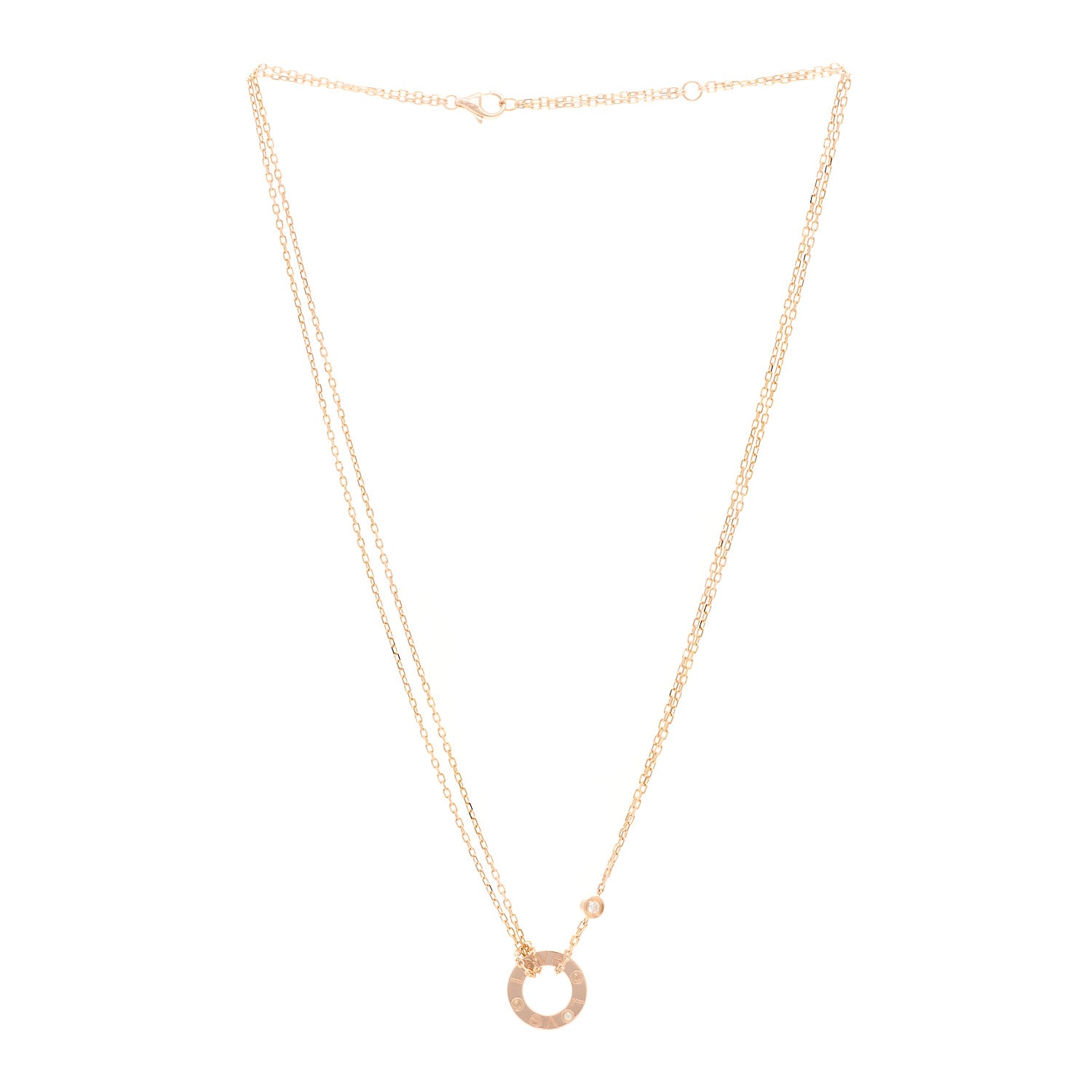 Cartier 18K Pink Gold 2 Diamond LOVE Necklace 3 of 4