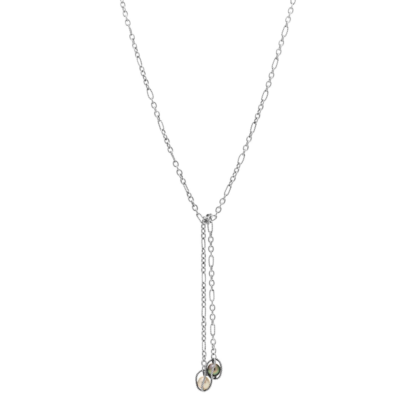 Sterling Silver Pearl Figaro Lariat Necklace