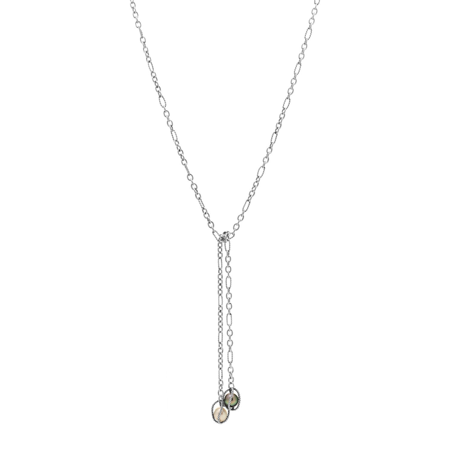 David Yurman Sterling Silver Pearl Figaro Lariat Necklace 1 of 3