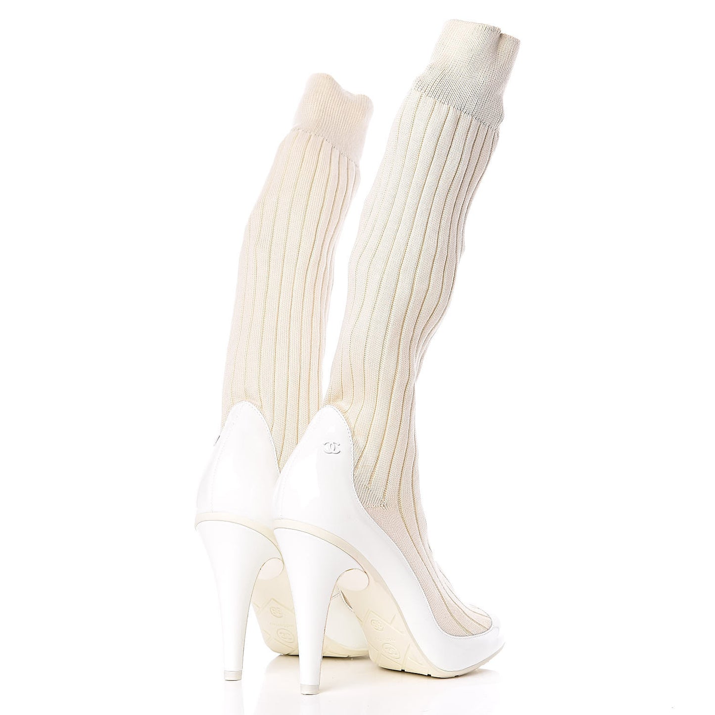 Patent Knit Sock Boots 38 White