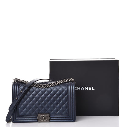 Chanel Metallic Caviar Quilted New Medium Boy Flap Navy 8 of 8