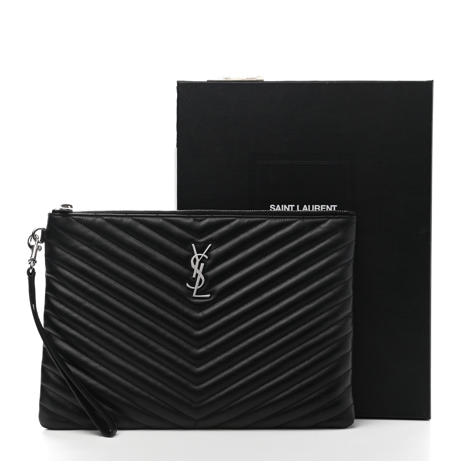 Saint Laurent Calfskin Matelasse Monogram Cassandre Tablet Pouch Black 11 of 11