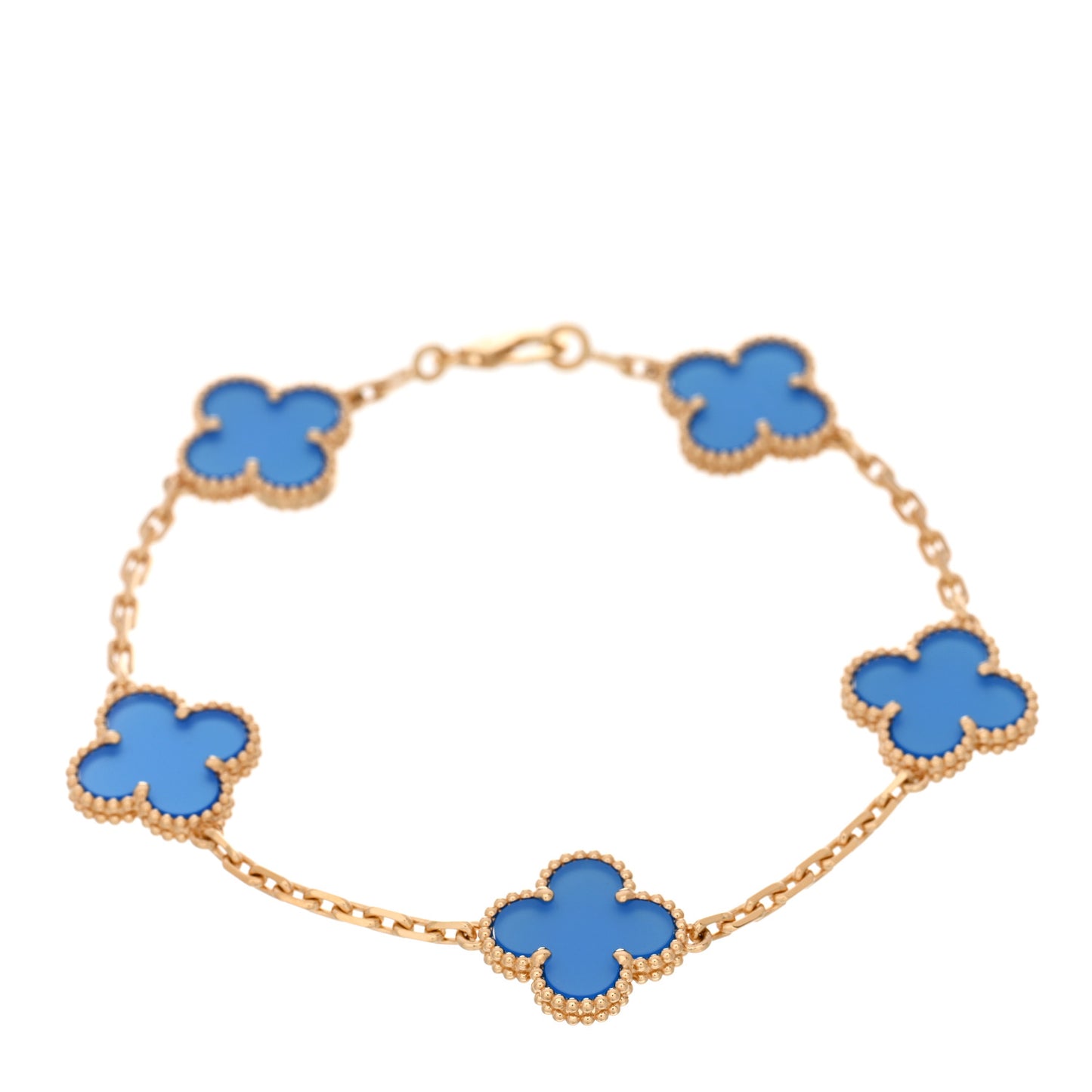18K Yellow Gold Blue Agate 5 Motifs Vintage Alhambra Bracelet