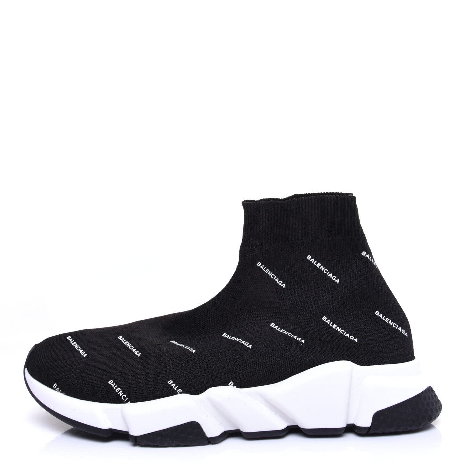 Balenciaga Neoprene Knit Allover Logo Bi-Color Sole Womens Speed Sneakers 41 Black White 1 of 10