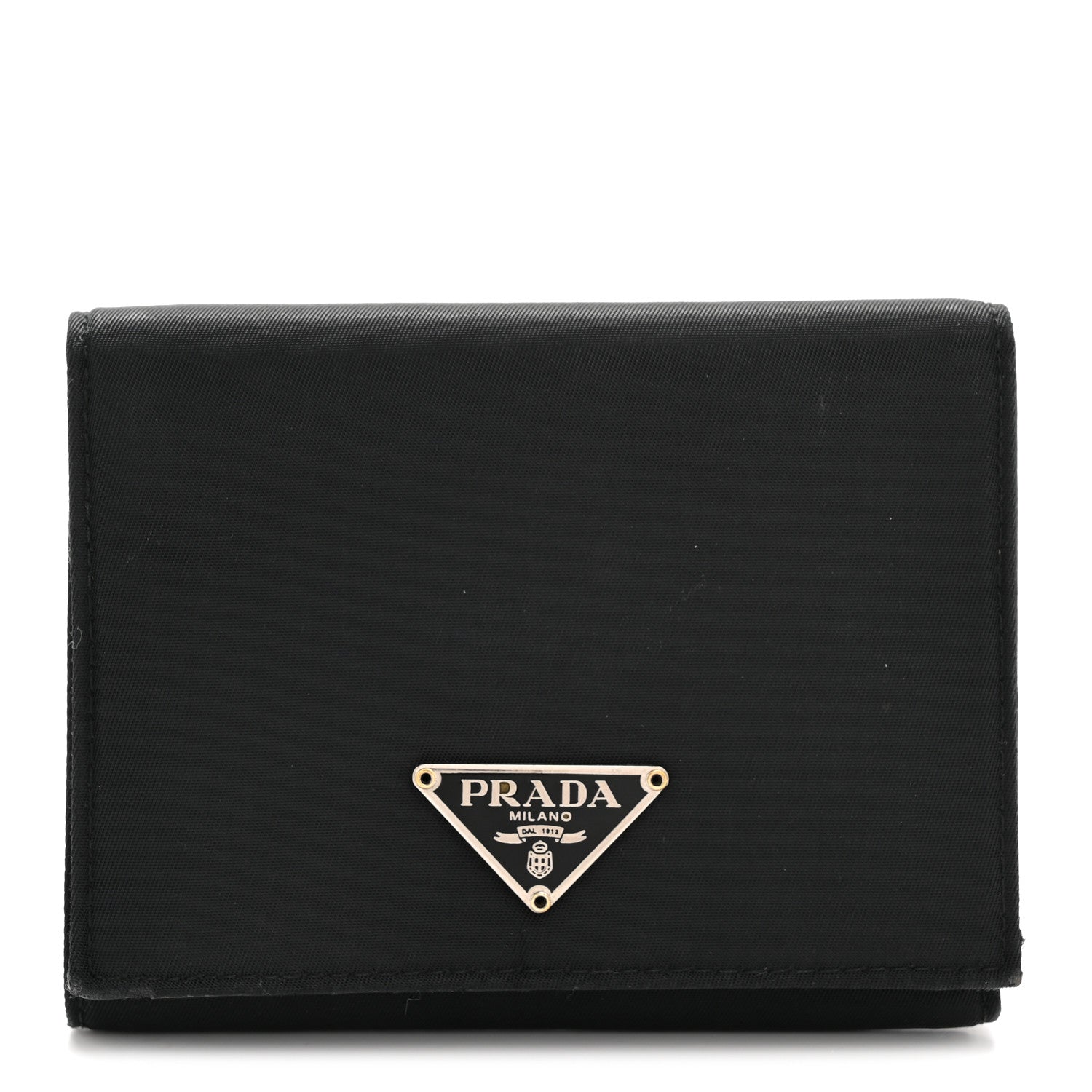 Prada Tessuto Nylon Tri-Fold Compact Wallet Black 1822546