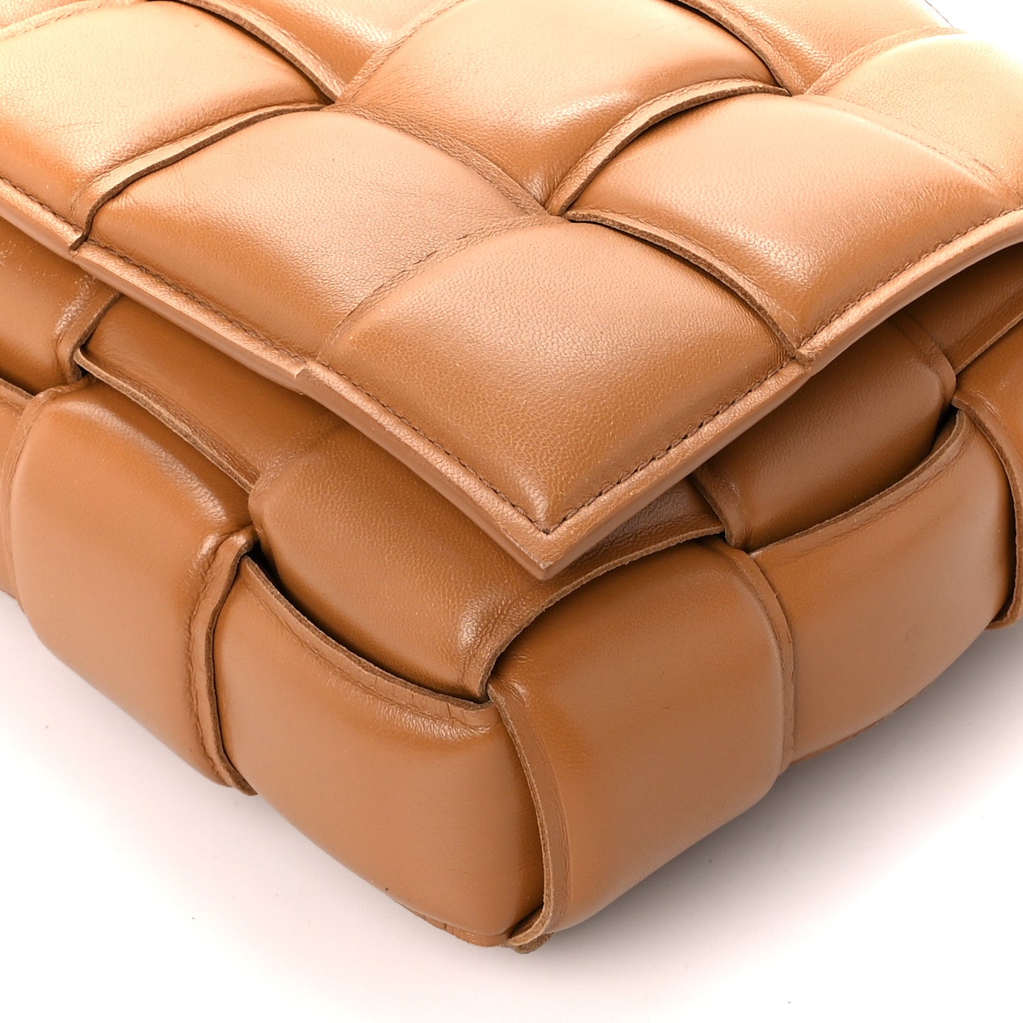 Nappa Maxi Intreccio Padded Cassette Crossbody Bag Caramel