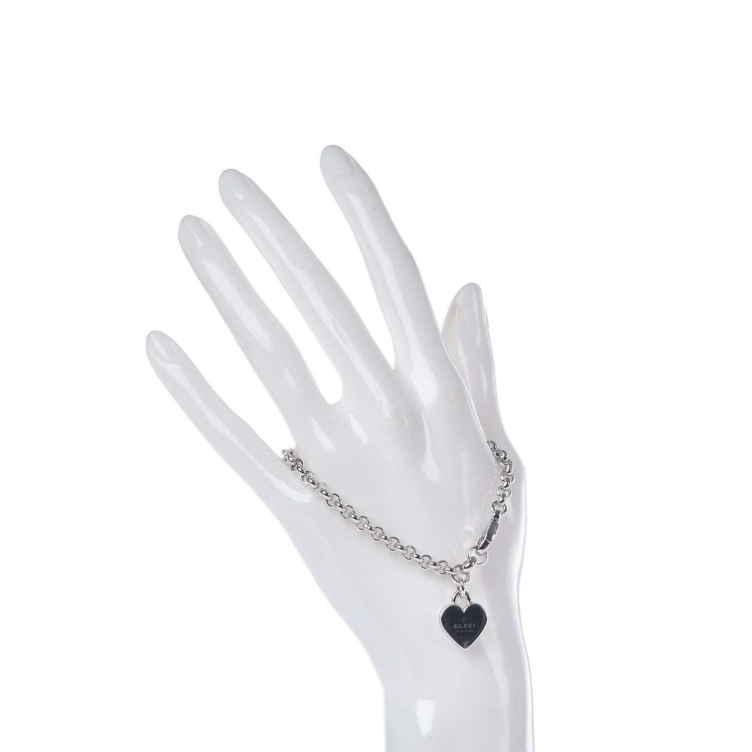 Gucci Sterling Silver Trademark Heart Charm Bracelet 2 of 6