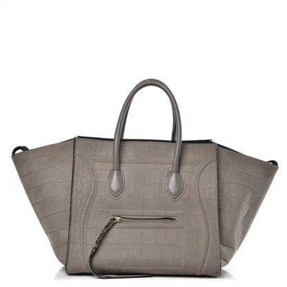 Celine Crocodile Embossed Nubuck Large Phantom Luggage Grey 1 of 18