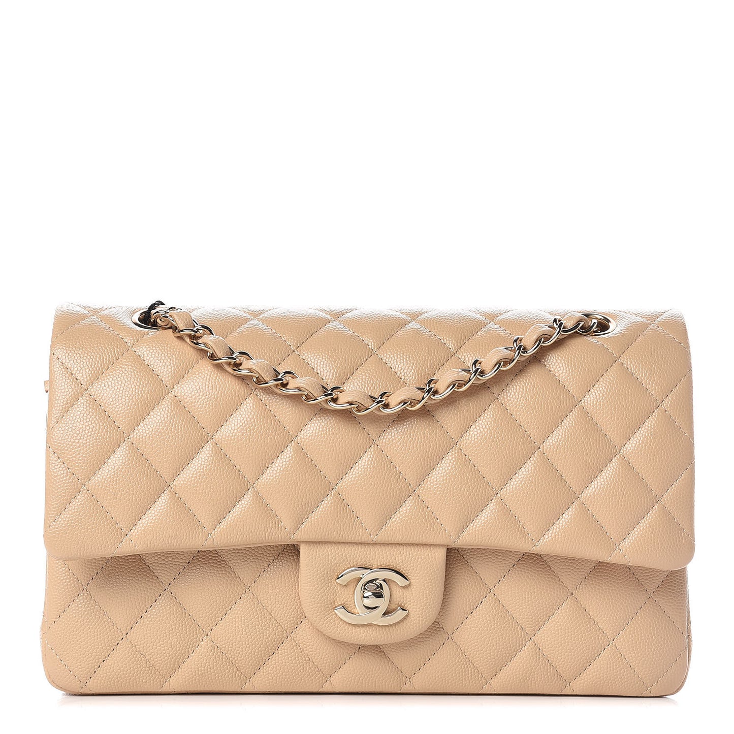 Caviar Quilted Medium Double Flap Beige Clair