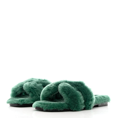 Hermes Woolskin Oran Sandals 40 Vert Anglais 3 of 8