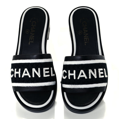 Chanel Lambskin Embroidered CC Mule Sandal 36 Black White 5 of 10