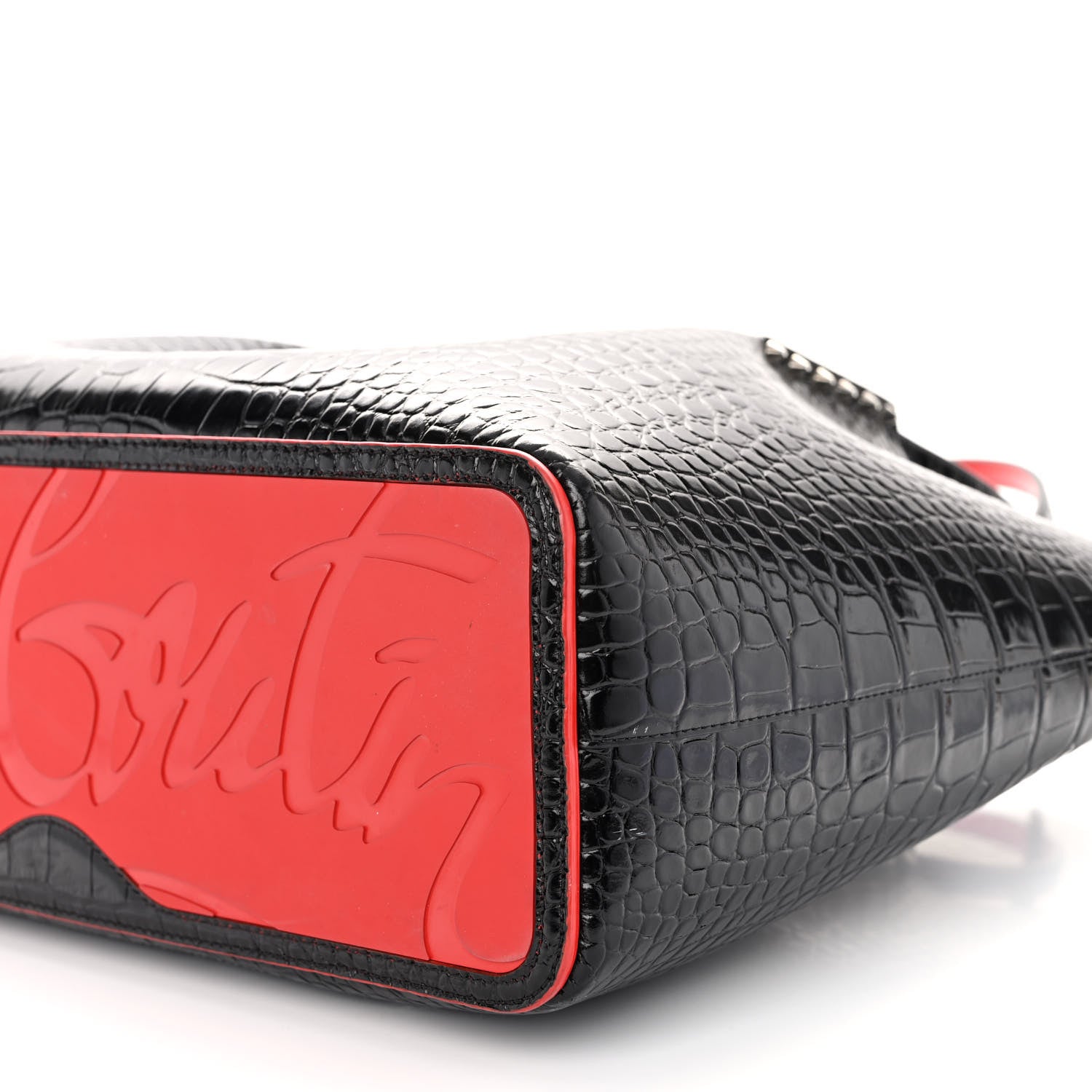 Christian Louboutin Crocodile Embossed Calfskin Spiked Small Cabarock Shopper Tote Black 9 of 11