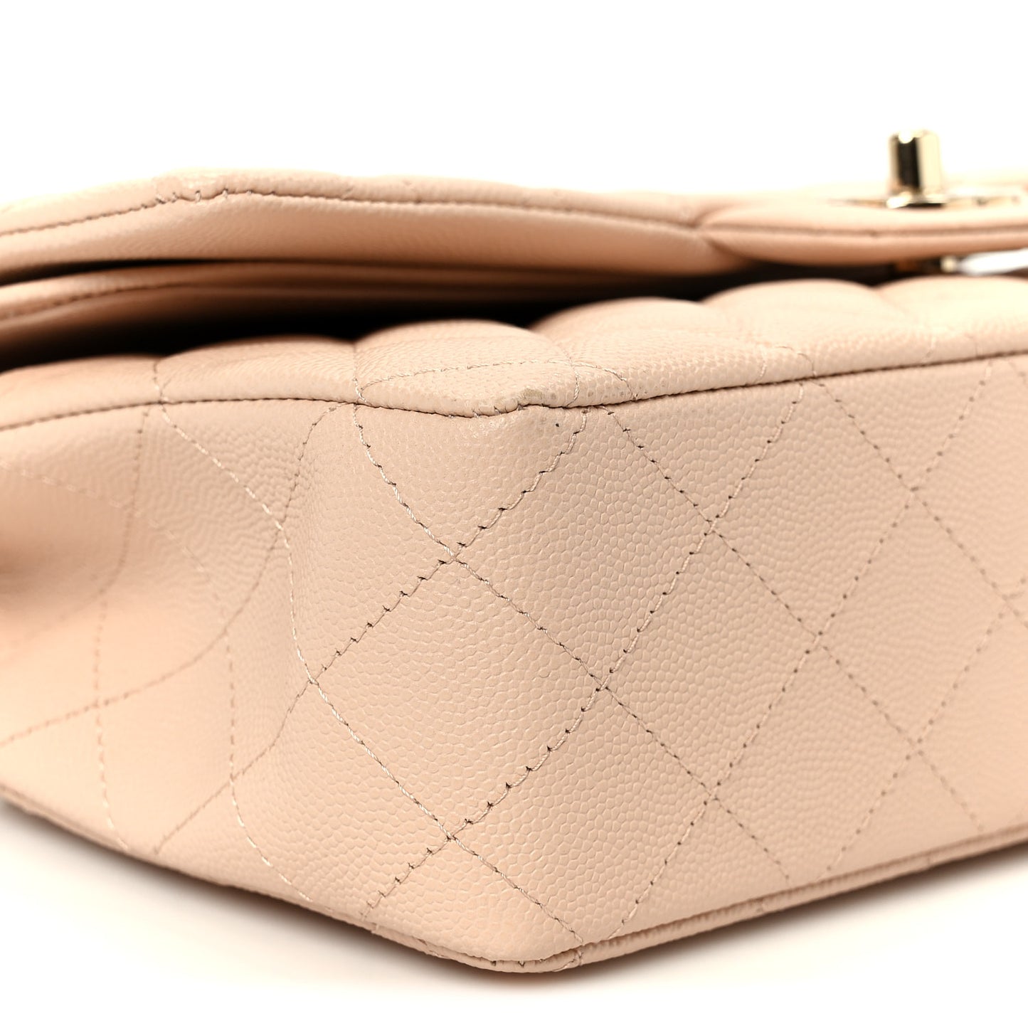 Caviar Quilted Medium Double Flap Light Beige