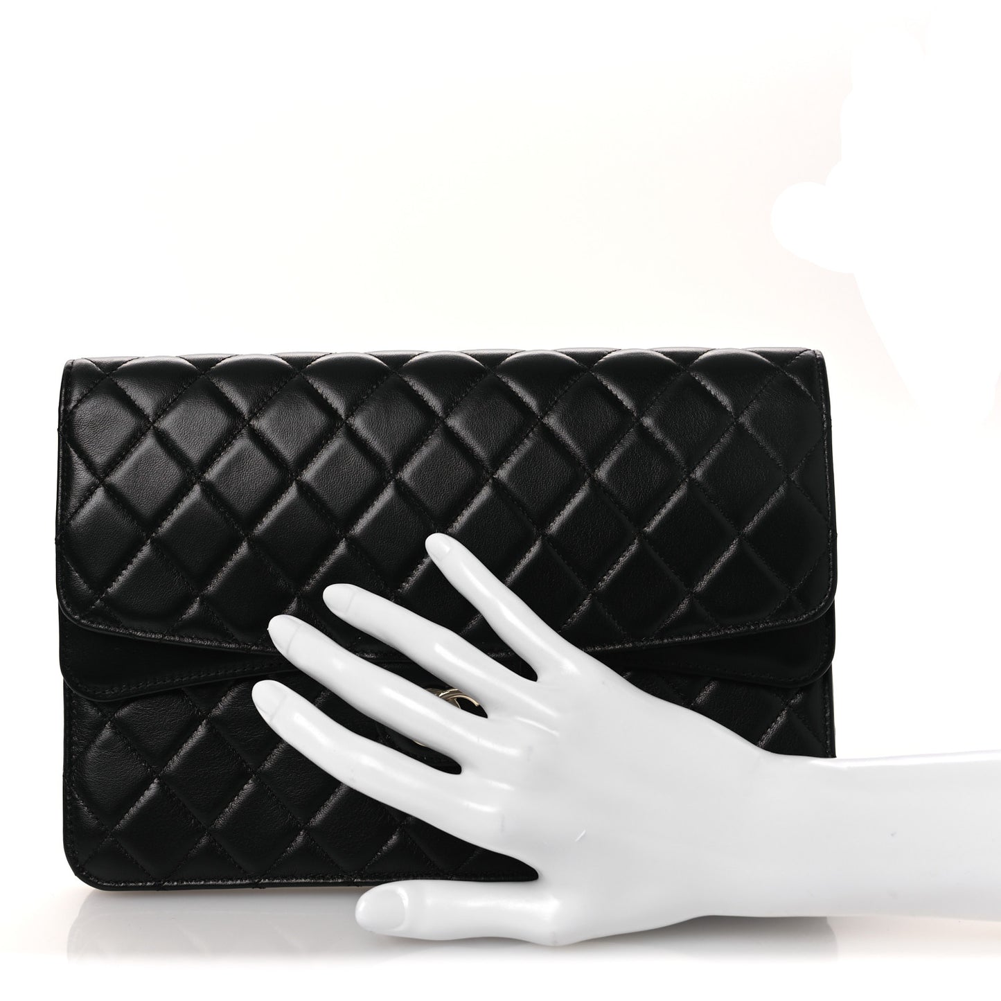 Lambskin Quilted Flap Clutch Black