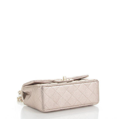 Chanel Metallic Lambskin Perforated Mini Rectangular Flap Light Gold 4 of 7