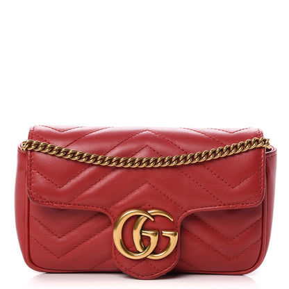 Gucci Calfskin Matelasse Super Mini GG Marmont Shoulder Bag Hibiscus Red 1 of 9