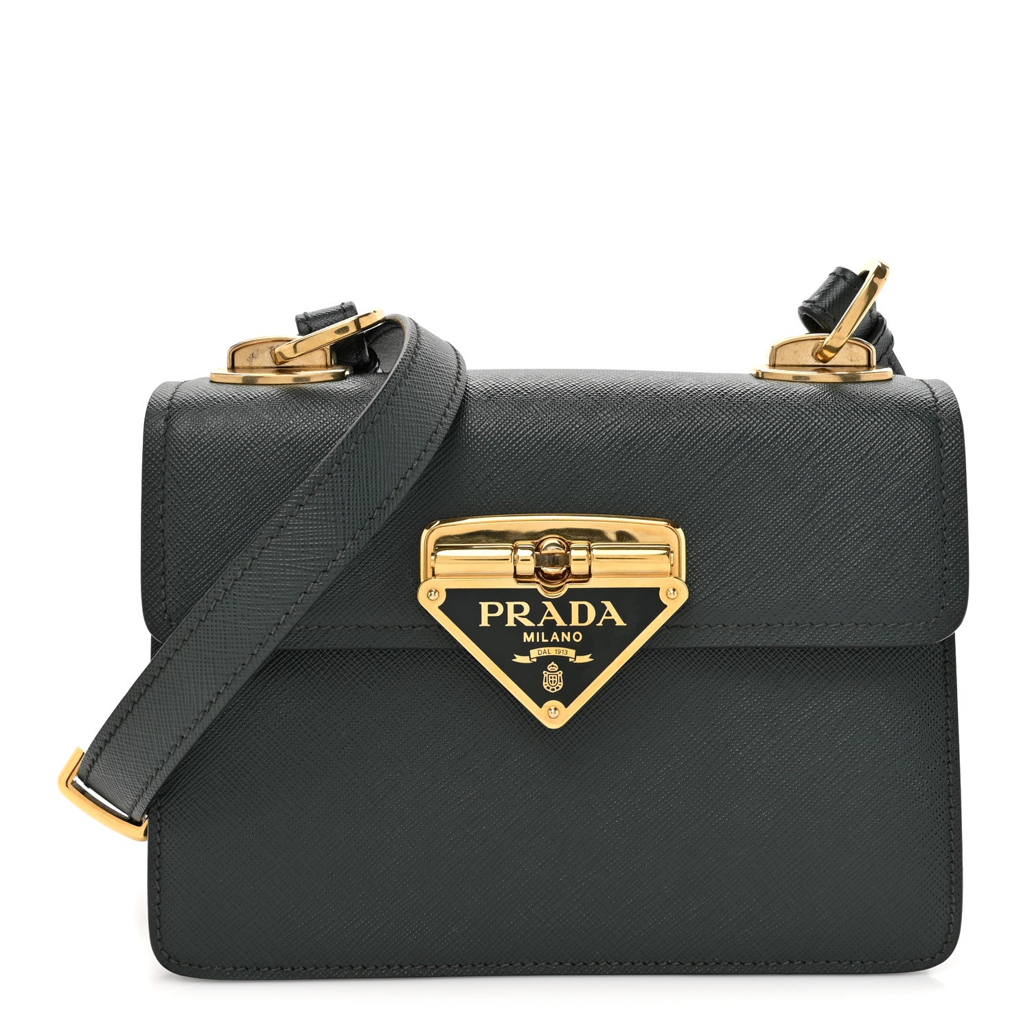 Prada Saffiano Symbole Flap Shoulder Bag Smeraldo 1 of 12