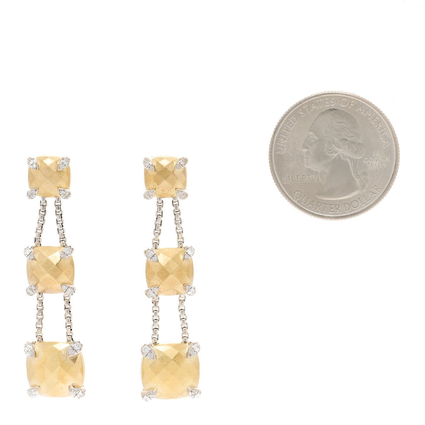 Sterling Silver 18K Yellow Gold Diamond Chatelaine Triple Drop Earrings