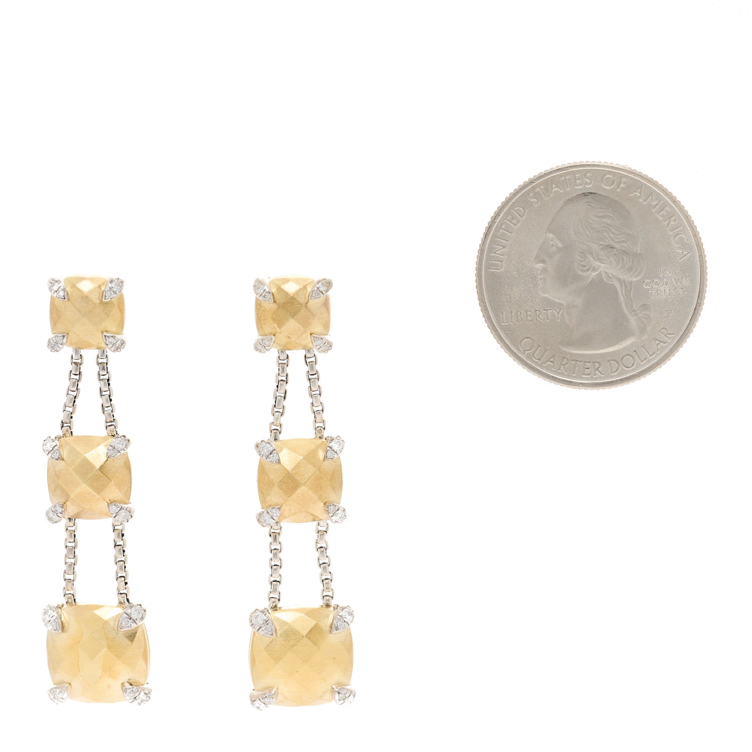 David Yurman Sterling Silver 18K Yellow Gold Diamond Chatelaine Triple Drop Earrings 2 of 6