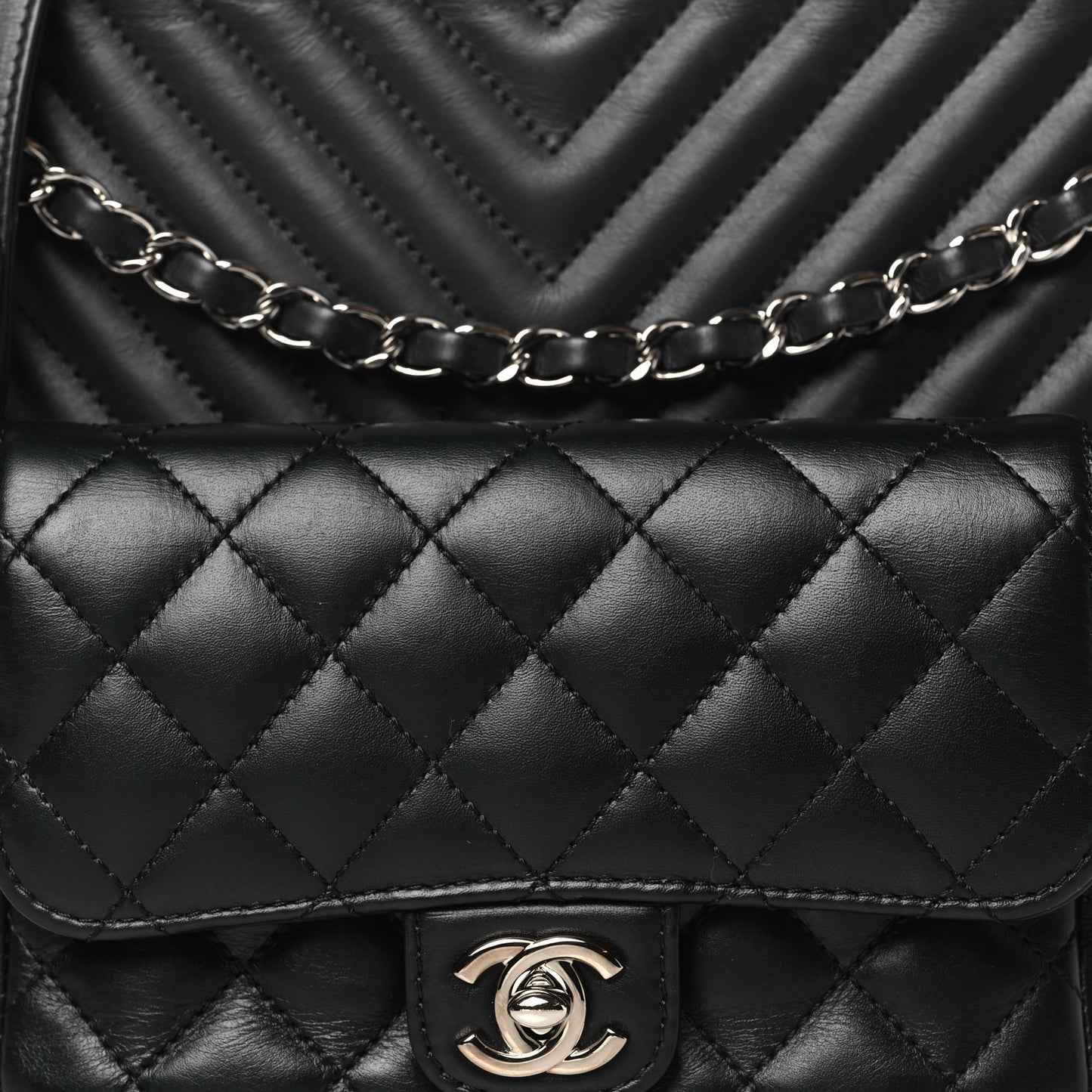 Calfskin Chevron Quilted Double Camera Bag With Flap Black Black