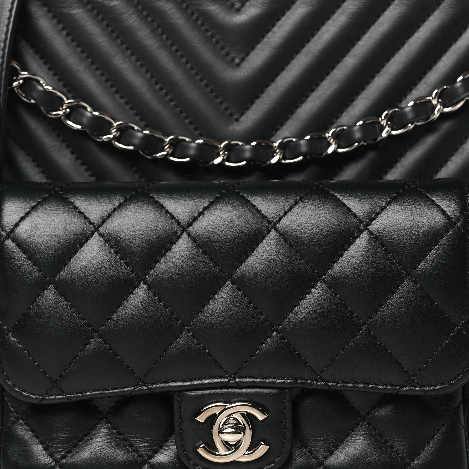 Chanel Calfskin Chevron Quilted Double Camera Bag With Flap Black Black 8 of 10