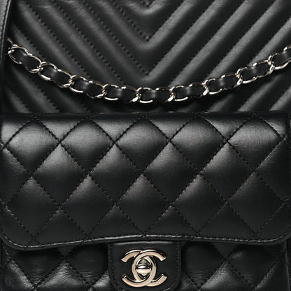 Chanel Calfskin Chevron Quilted Double Camera Bag With Flap Black Black 8 of 10