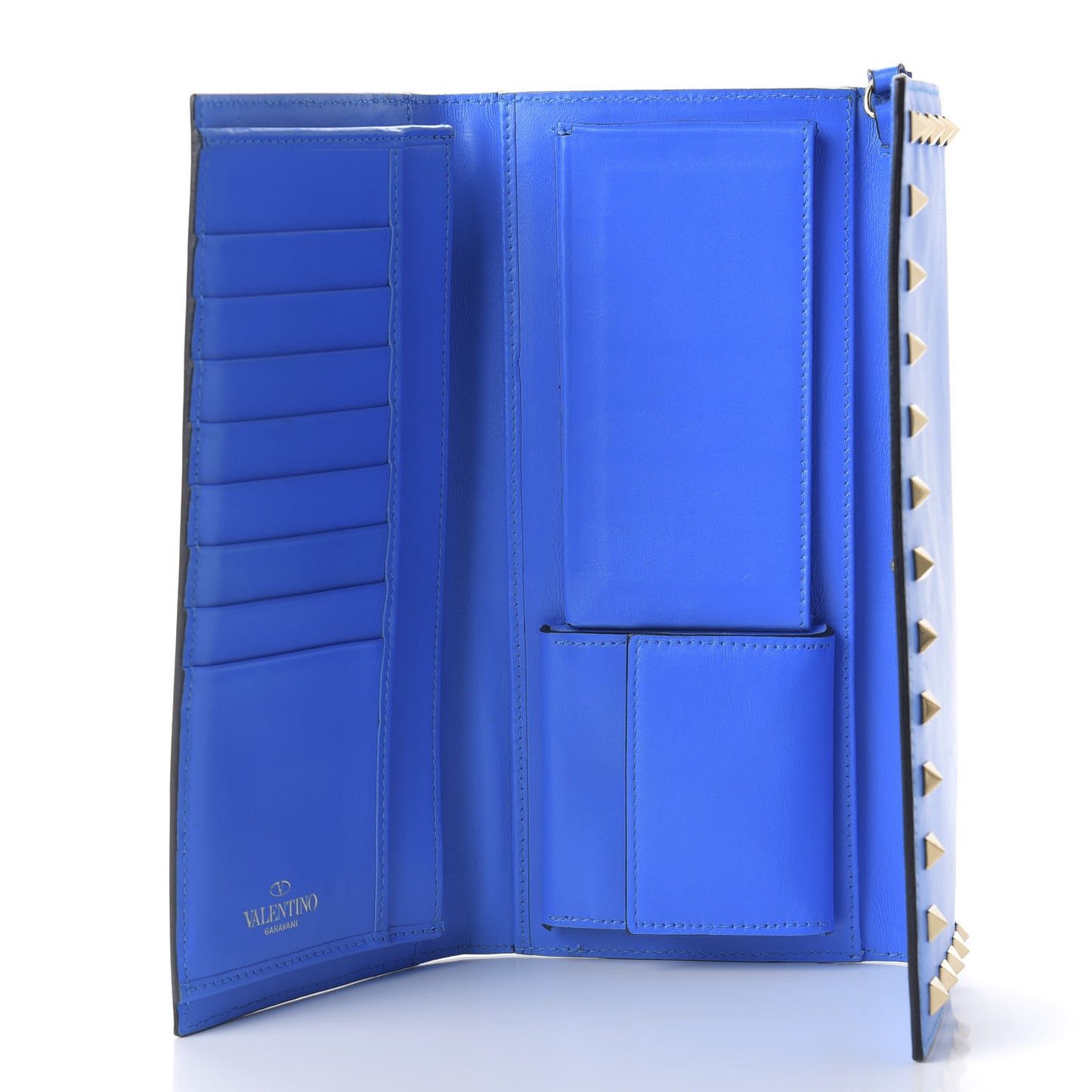 Calfskin Rockstud Wristlet Wallet Blue Fluo