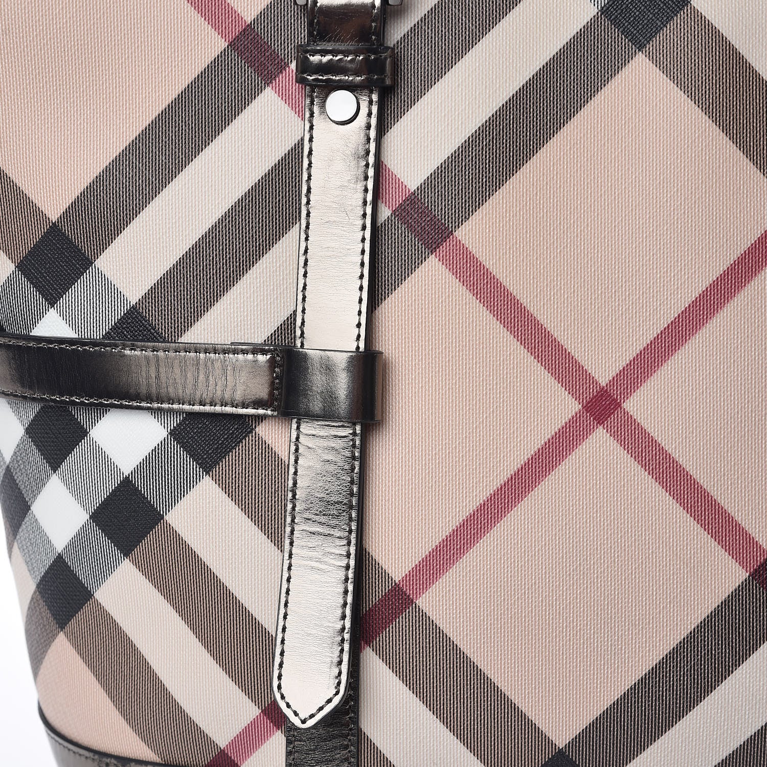 Burberry Metallic Calfskin Nova Check Tote Pewter 9 of 16