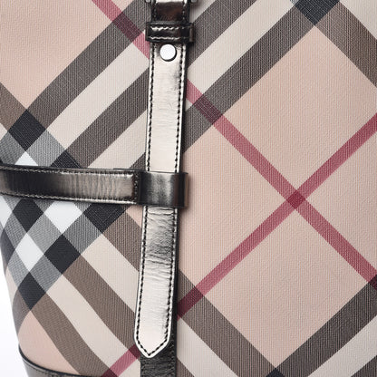 Burberry Metallic Calfskin Nova Check Tote Pewter 9 of 16