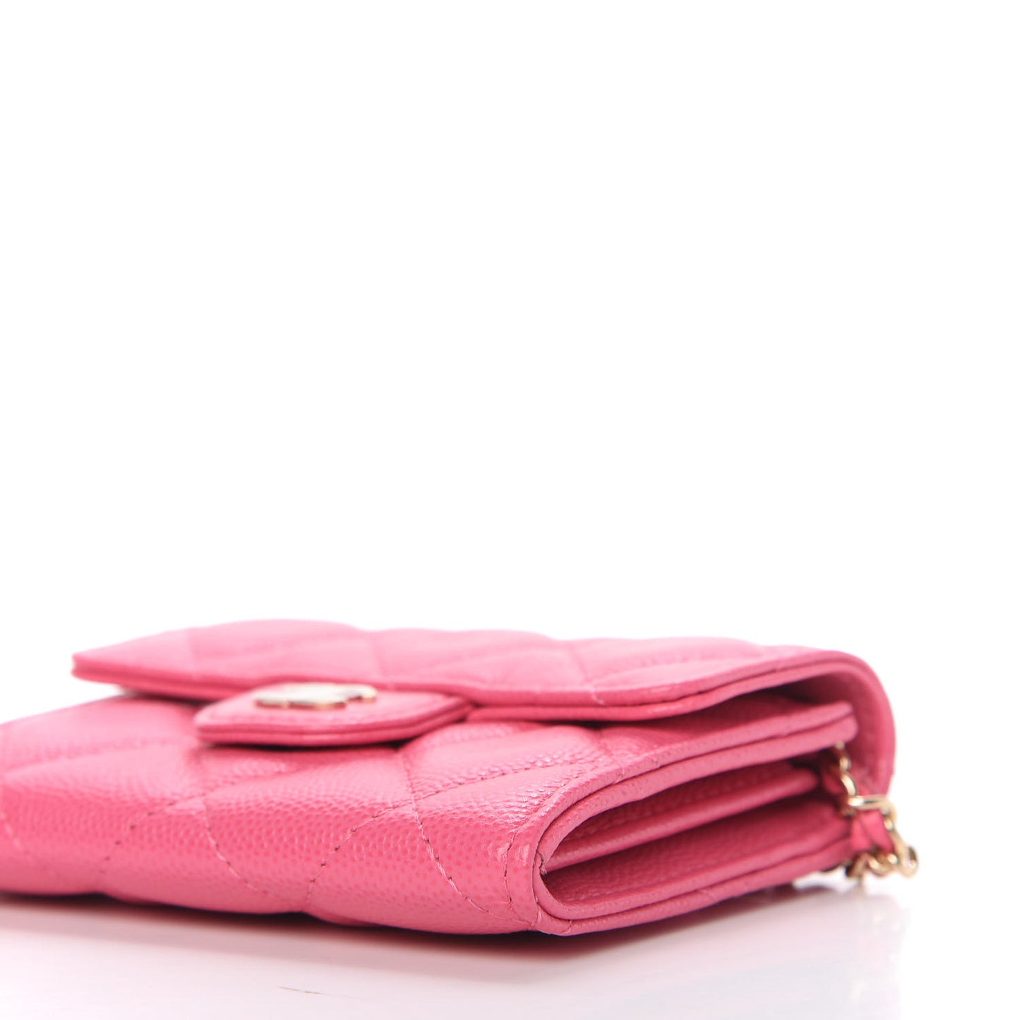Caviar Quilted Flap Card Holder On Chain Pink