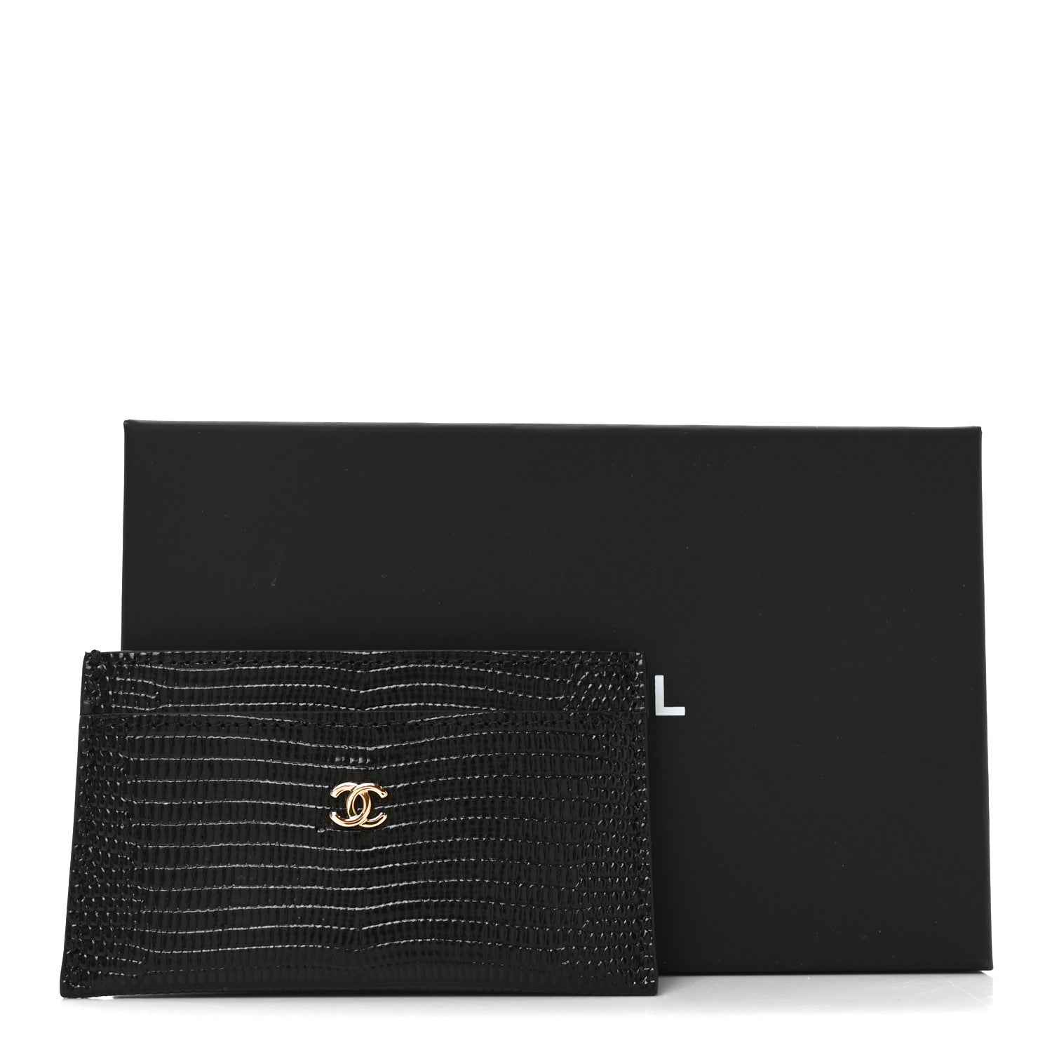Chanel Calfskin Lizard Embossed Card Holder Black 15 of 16