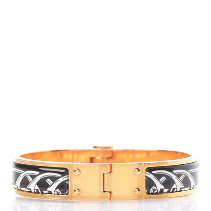 Hermes Enamel Printed Narrow Balades Equestres Positif Negatif Hinged Bracelet S Black 3 of 4
