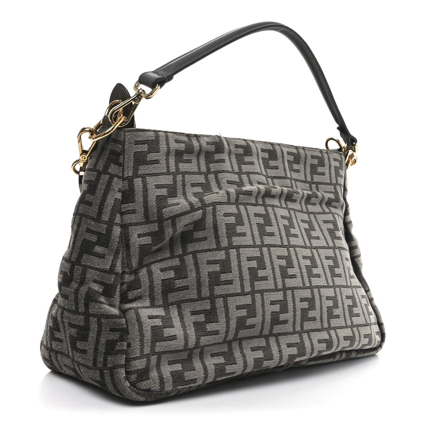 Chenille Vitello Seta Plexiglass FF Fendi O'Lock Zipper Anthracite Asfalto