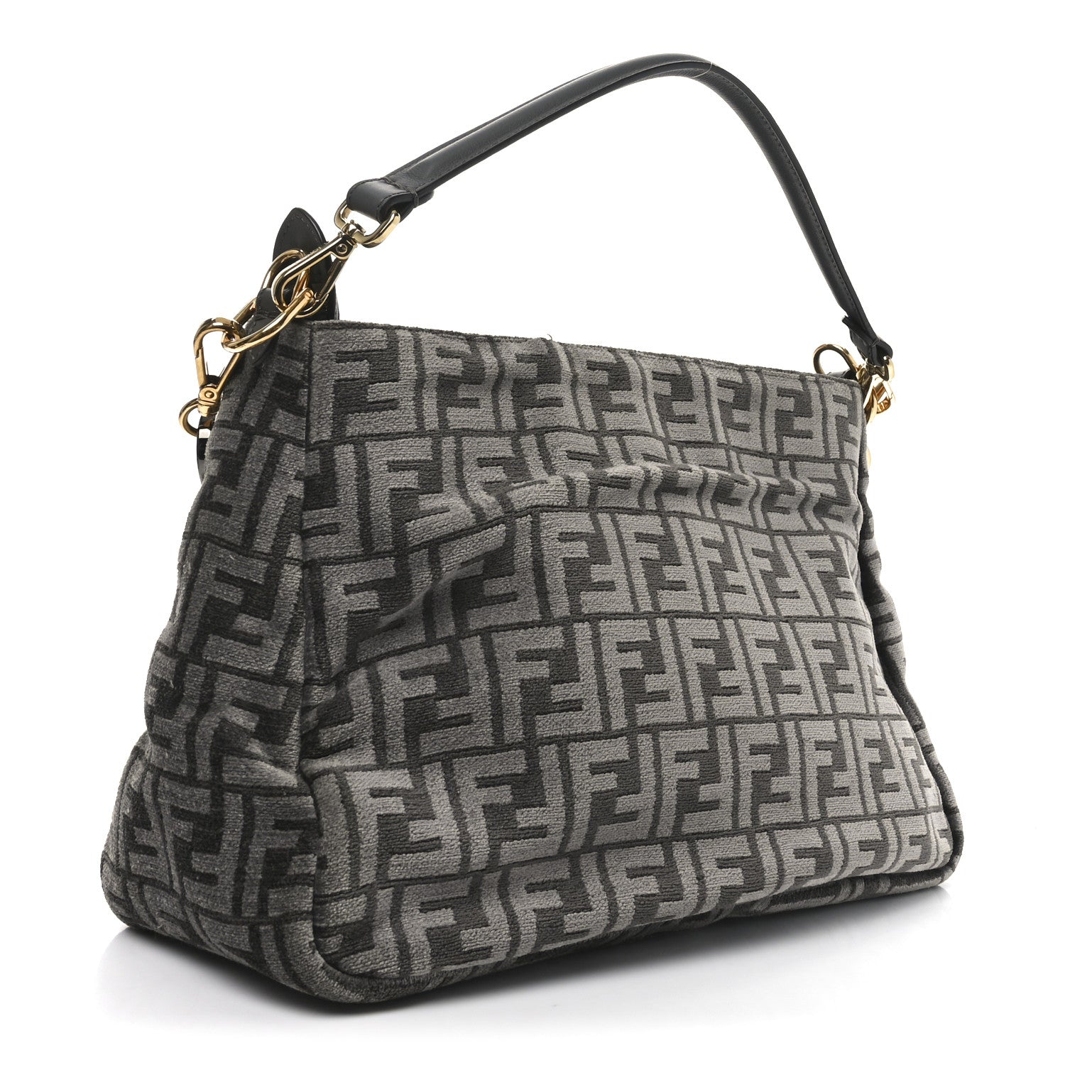 Fendi Chenille Vitello Seta Plexiglass FF Fendi O'Lock Zipper Anthracite Asfalto 3 of 10