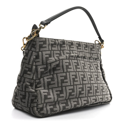 Fendi Chenille Vitello Seta Plexiglass FF Fendi O'Lock Zipper Anthracite Asfalto 3 of 10