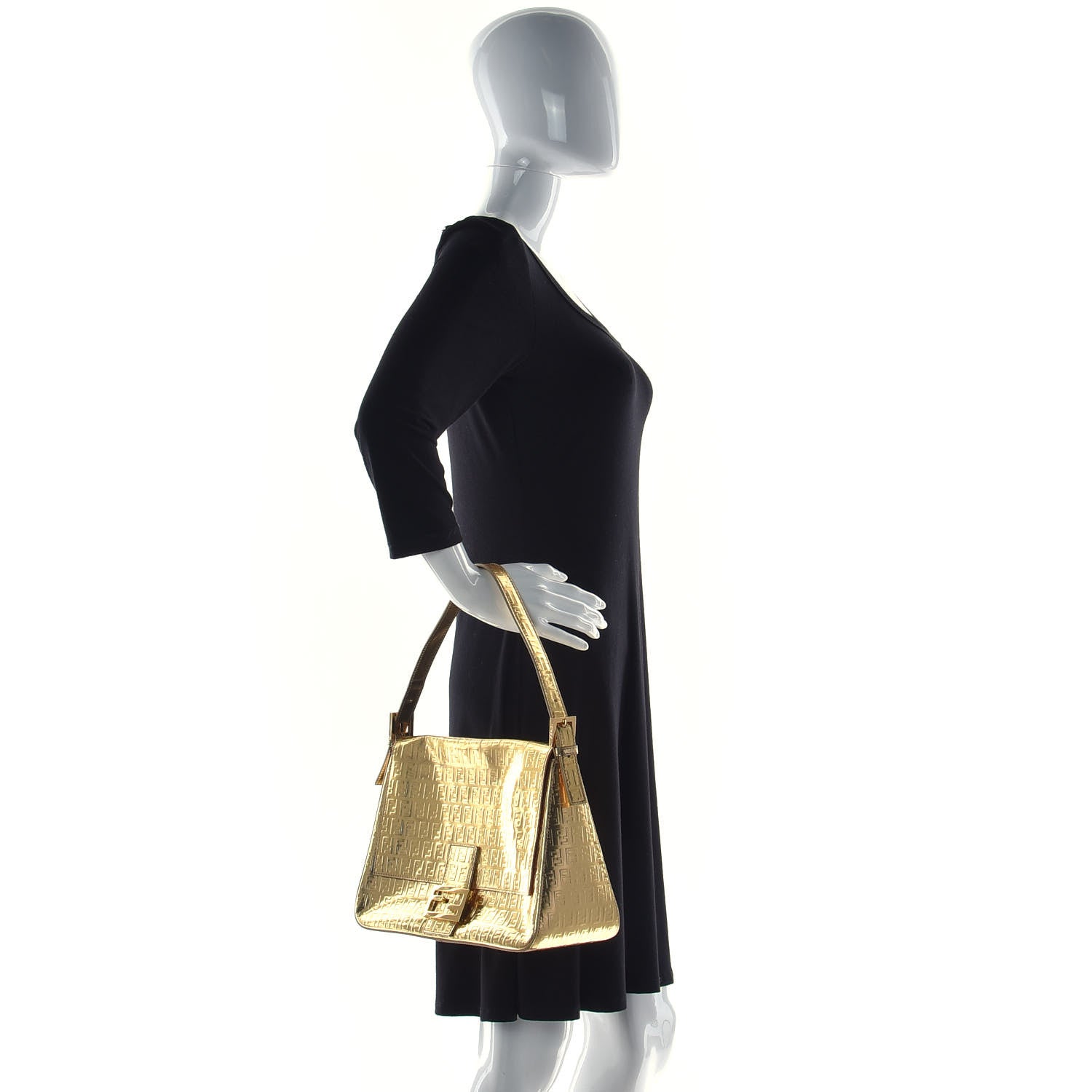 Fendi Vitello Mirror FF Embossed Mama Baguette Oro Ambrato 2 of 10