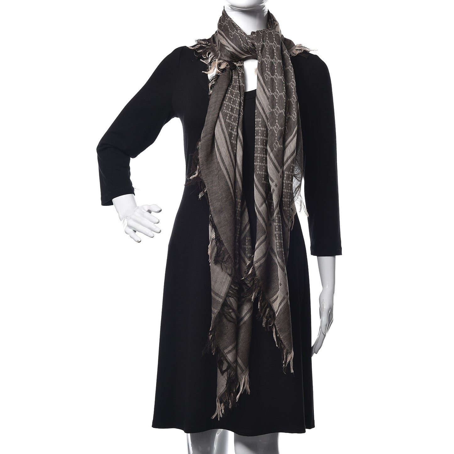 Wool Silk GG Monogram Diamante Plaid Surviee Shawl Beige Dark Brown