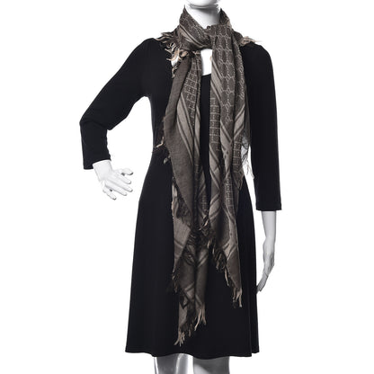 Gucci Wool Silk GG Monogram Diamante Plaid Surviee Shawl Beige Dark Brown 2 of 5