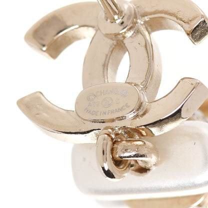 Chanel Pearl Resin Crystal CC No 5 Perfume Bottle Drop Earrings Gold Pearly White 4 of 5