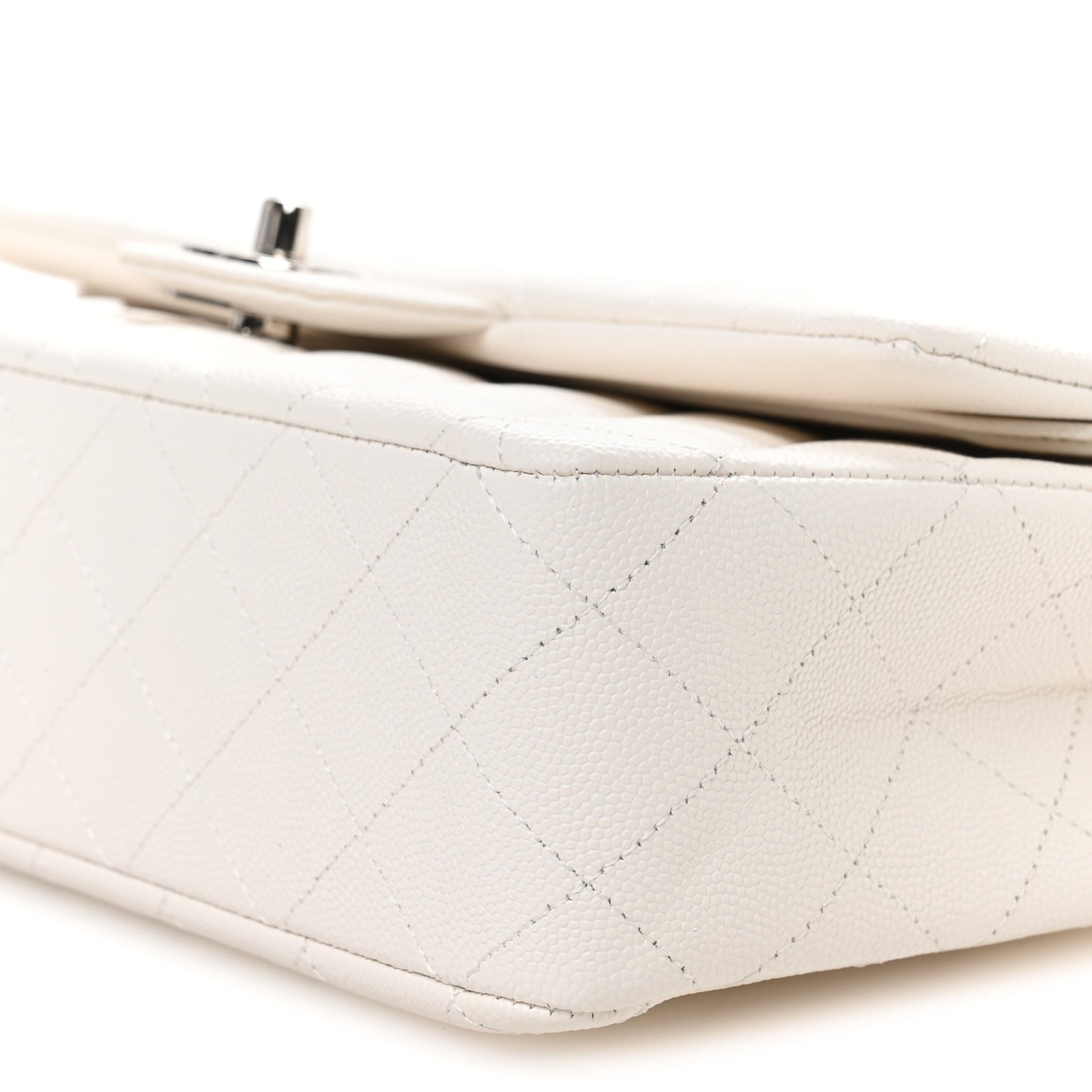 Caviar Quilted Medium Double Flap White