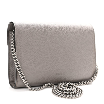 Gucci Dollar Calfskin Crystal Mini Dionysus Chain Wallet Dusty Grey Black Diamond 3 of 9