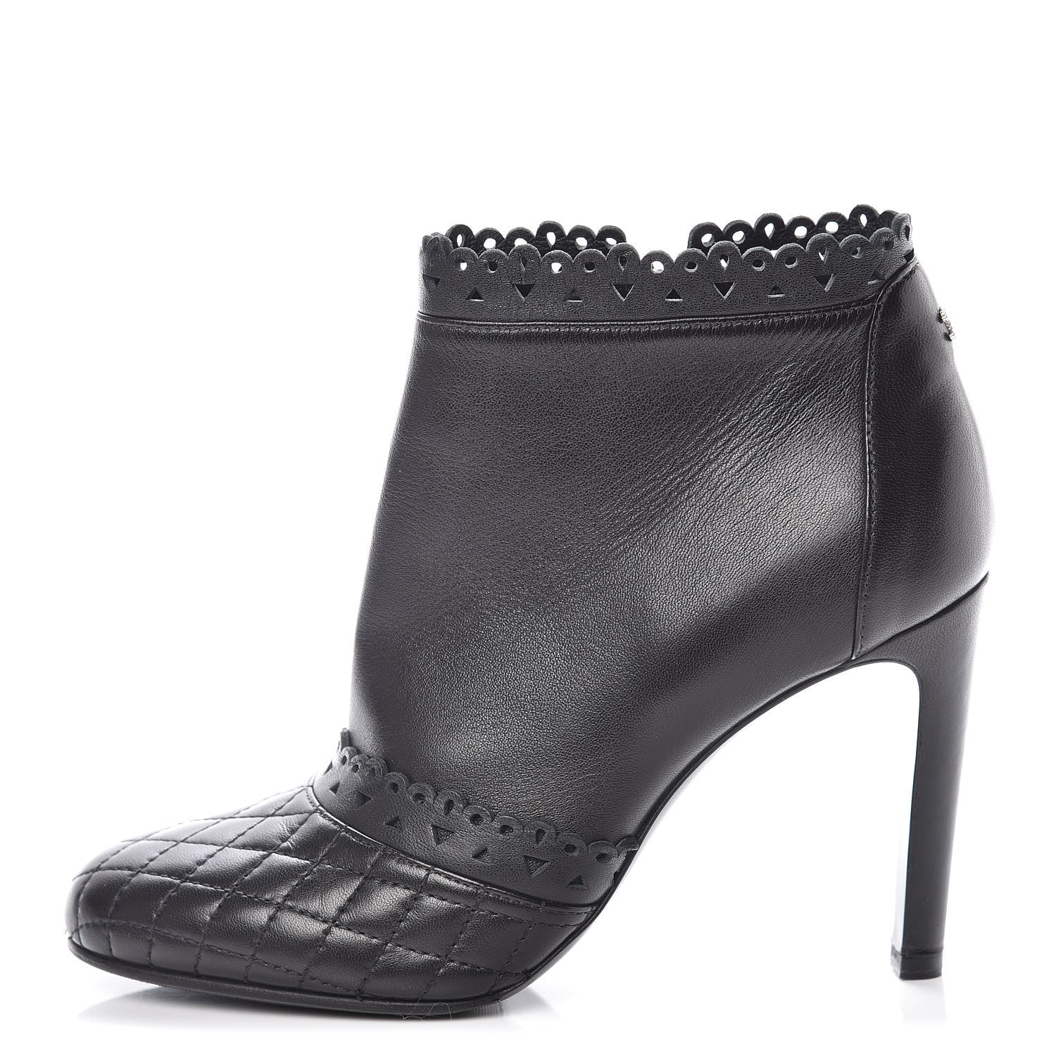 Chanel Lambskin Quilted Perforated Lace Short Booties 38 Black 1 of 10