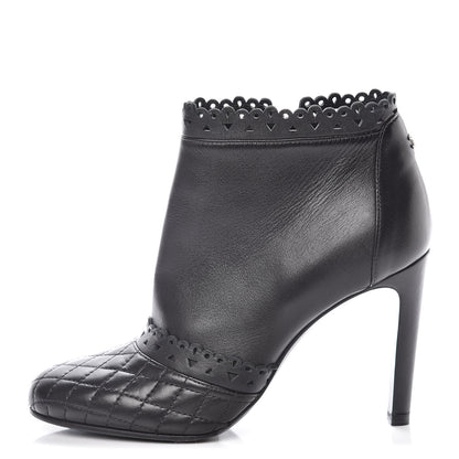 Chanel Lambskin Quilted Perforated Lace Short Booties 38 Black 1 of 10