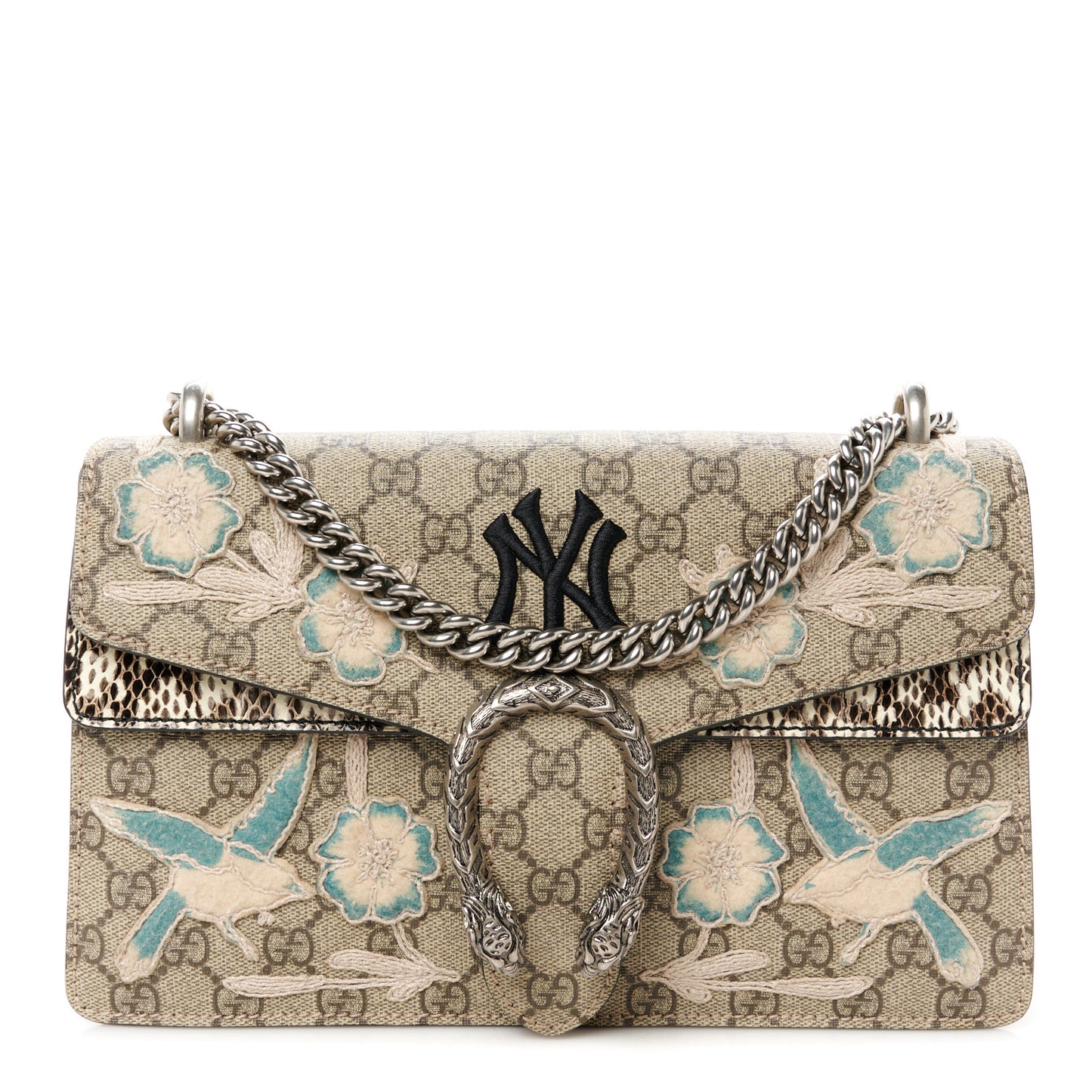 X MLB GG Supreme Monogram Snakeskin NY Yankees Patch Embroidered Small Dionysus Shoulder Bag