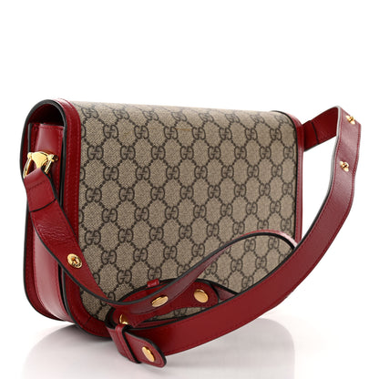 Gucci GG Supreme Monogram Azalea Calfskin Horsebit 1955 Shoulder Bag Beige Ebony New Cherry Red 3 of 9