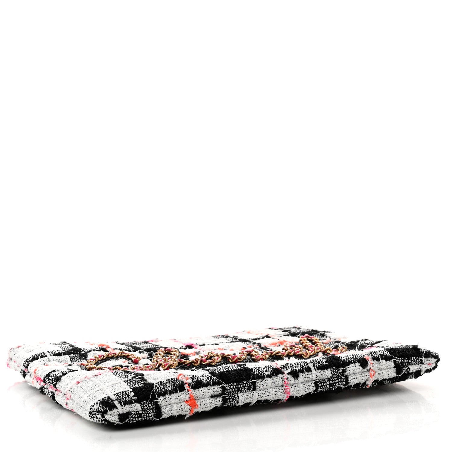 Chanel Tweed Lambskin Chain 20s Signe Medium Cosmetic Case White Black Multicolor 4 of 7
