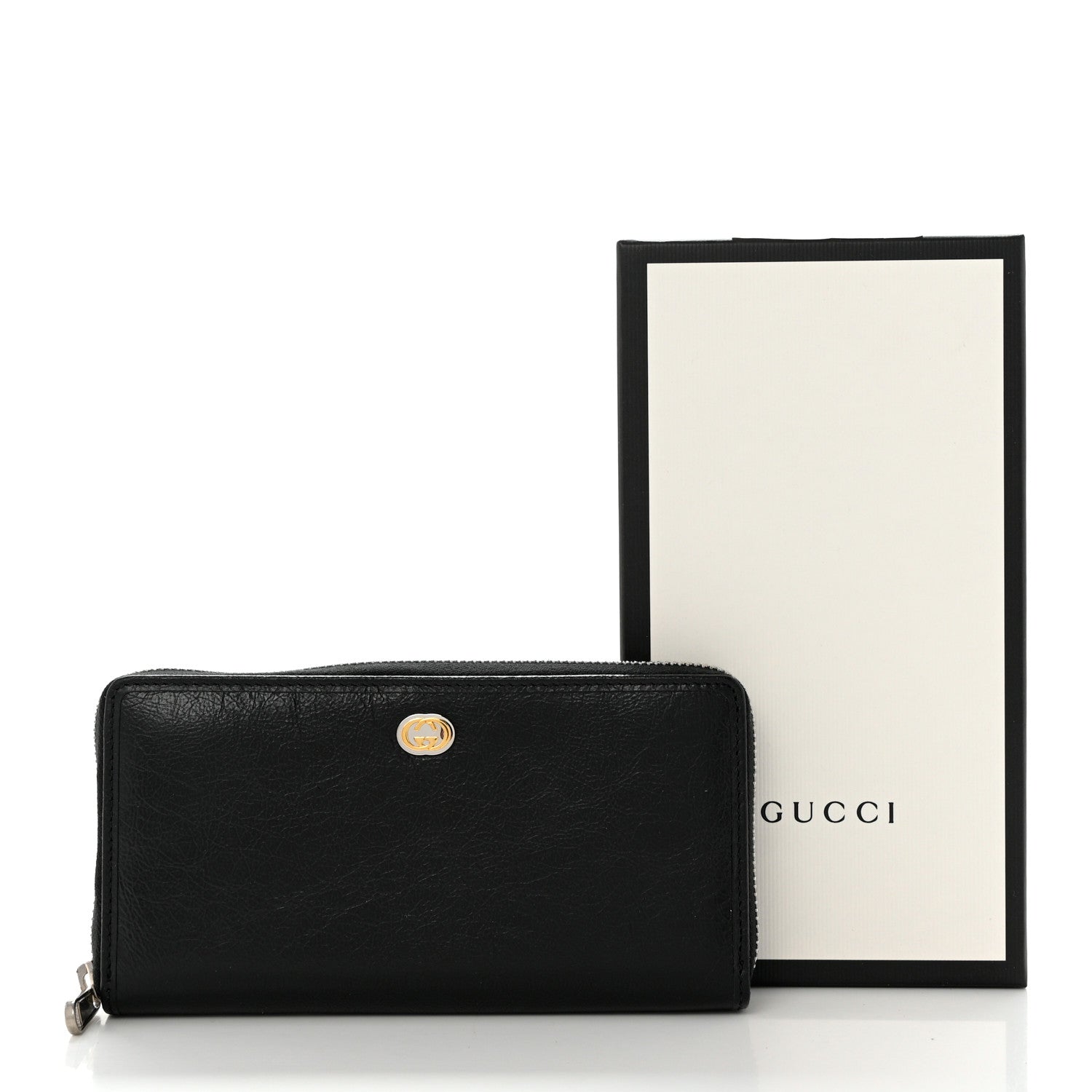Gucci Vintage Calfskin Interlocking G Zip Wallet Black 12 of 12