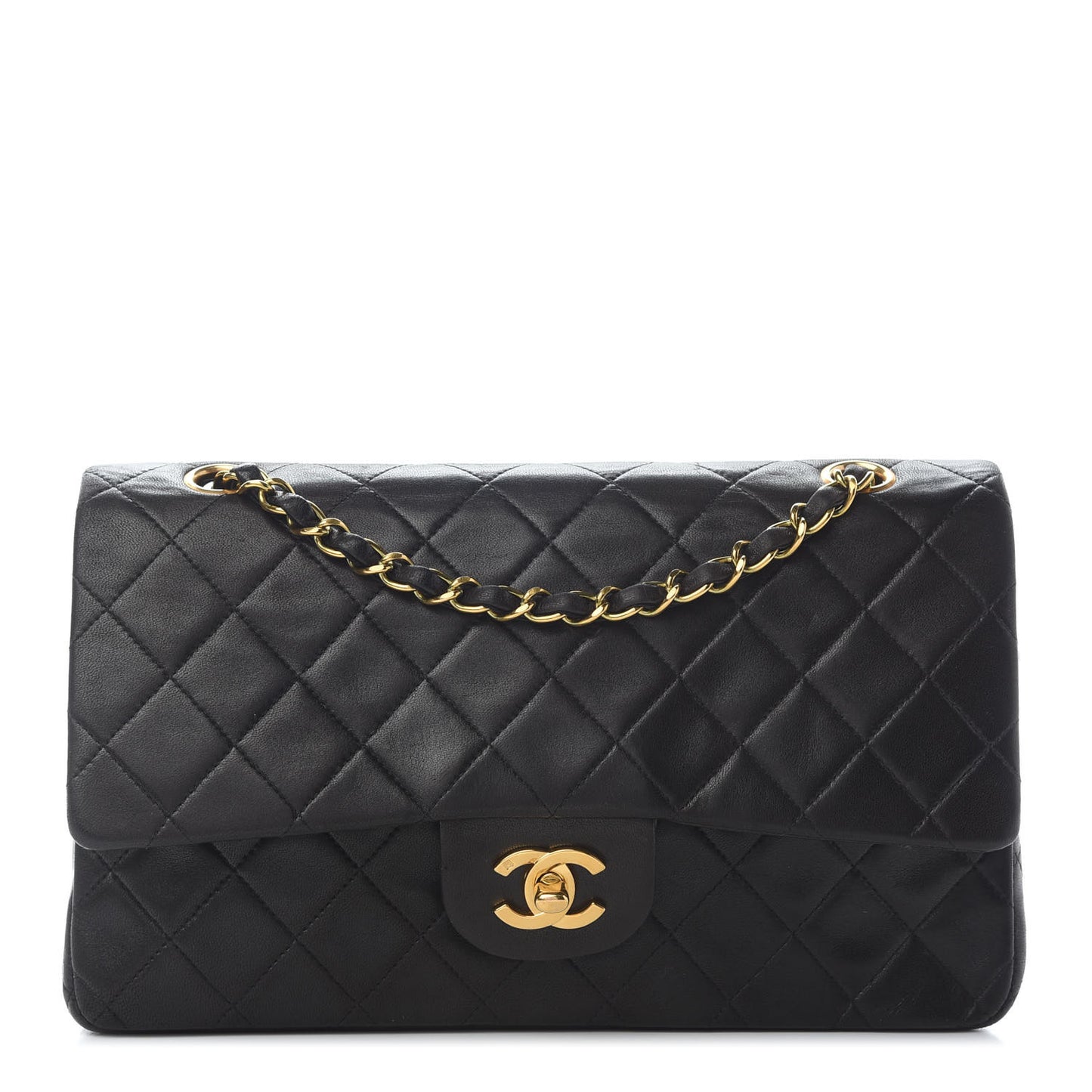 Lambskin Quilted Medium Double Flap Black